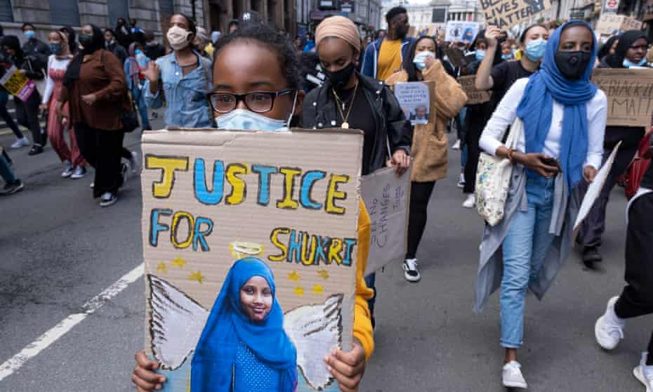 A Black Lives Matter protest in honour of Shukri Abdi in London in June.