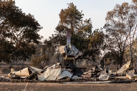 A burnt house lies in ruins on January 12, 2026 in Harcourt