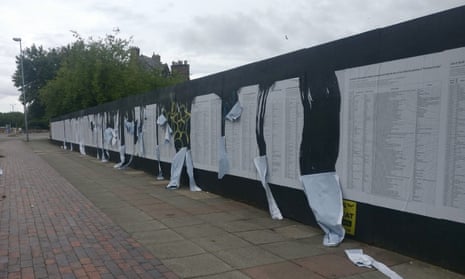 Banu Cennetoğlu’s list was installed on a 280m hoarding on Great George Street, Liverpool on July 12, 2018. It has been repeatedly damaged, removed and targeted.
