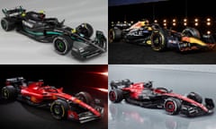 The F1 teams with their 2023 cars: Mercedes, Red Bull, Alfa Romeo and Ferrari