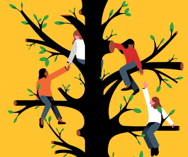 Illustration of friends in a  tree