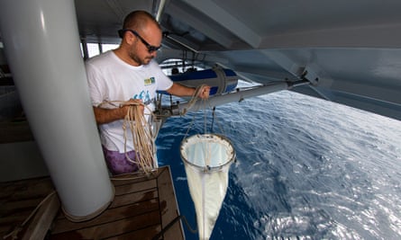 Marine researcher Andrew Paris from the University of the South Pacific tests the Pacific Ocean for plastic pollution