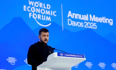 Ukrainian president Volodymyr Zelenskyy speaks the World Economic Forum in Davos, Switzerland.