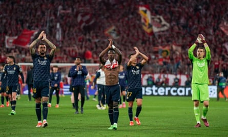 Players of Real Madrid thanking their fans after the Champions League semi-final, first leg match between Bayern Munich and Real Madrid at the Allianz Arena