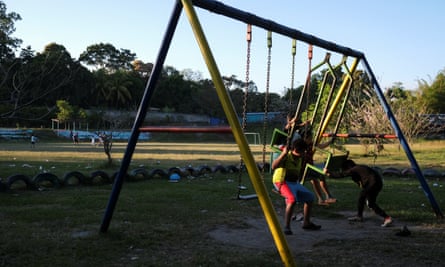 Children play in the park in Las Margaritas neighborhood, where, according to neighbours, they could not play because it was a meeting point for gang members, in January.