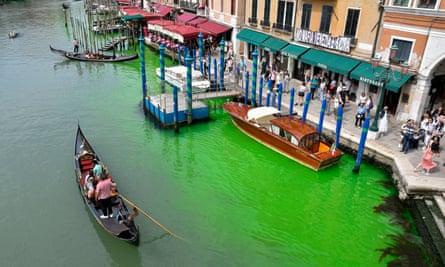 La polizia di Venezia indaga sulla fonte di liquido verde brillante nel Canal Grande |  Venezia