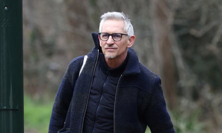 Former British football player and BBC presenter Gary Lineker walks outside his home in London
