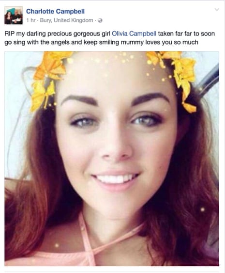 Olivia Campbell, 15, a victim of the Manchester Arena terrorist attack. Her mother Charlotte Campbell confirms her death on Facebook on 24 May 2017.
