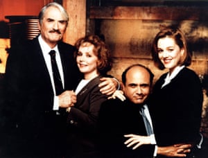 Gregory Peck, Piper Laurie, Danny DeVito and Penelope Ann Miller in Other People’s Money, 1991