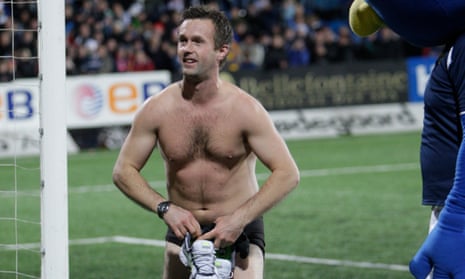 Ronny Deila has previous when it comes to removing clothes. Here he celebrates avoiding relegation with Stromsgodset in 2009.