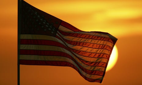 American flag sun setting