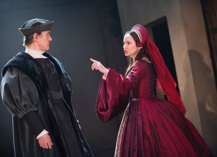 Ben Miles (Thomas Cromwell) and Lydia Leonard (Anne Boleyn) in Wolf Hall, adapted from Hilary Mantel’s novel, at the Swan theatre, Stratford-upon-Avon, in 2014.