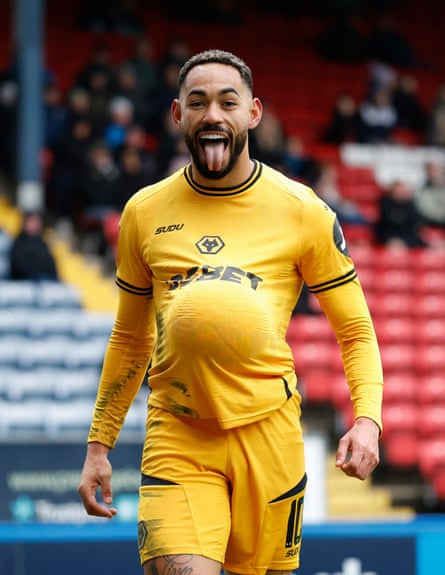 Cunha celebrates scoring in the FA Cup fourth round game at Blackburn in early February.