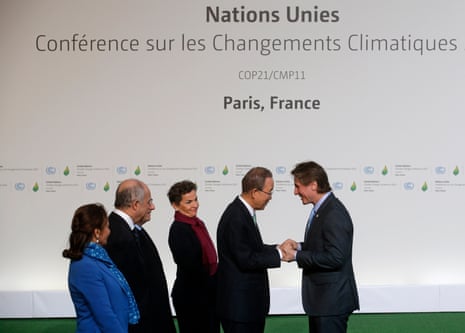 Argentina’s vice-president Amado Boudou is welcomed by UN secretary general Ban Ki-moon on the opening day of Cop21 at Le Bourget, near Paris, in 2015.