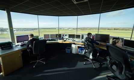Southend airport staff in the air traffic control tower.