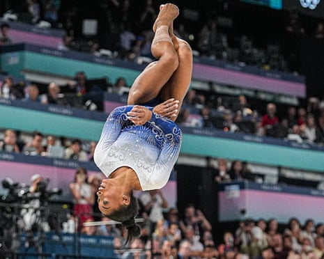 Gymnastics - Olympic Games Paris 2024 - Day 10, Bercy Arena, Paris, France - 05 Aug 2024<br>Mandatory Credit: Photo by Andre Weening/Orange Pictures/REX/Shutterstock (14621494bv) Simone Biles of United States competing in the Women's Balance Beam - Final during Day 10 of Gymnastics - Olympic Games Paris 2024 at Bercy Arena on August 5, 2024 in Paris, France. Gymnastics - Olympic Games Paris 2024 - Day 10, Bercy Arena, Paris, France - 05 Aug 2024
