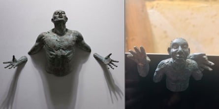 A side by side image of the sculpture pictured in the product’s description, and the sculpture he received. The finger has broken off, he says, ‘doesn’t even attach’.