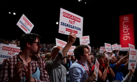 A protest at Labour’s party conference in Liverpool last month against plans to reintroduce grammar schools. 
