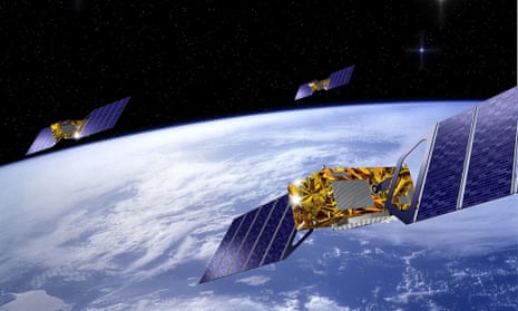 Three satellites that form part of the European Galileo navigation system network.