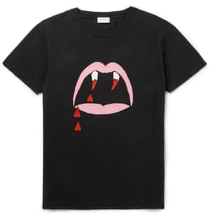 black t-shirt with vampire fangs design