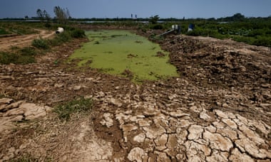 Parched land around a water reservoir amid drought in the village on the outskirts of Jiujiang, Jiangxi province.