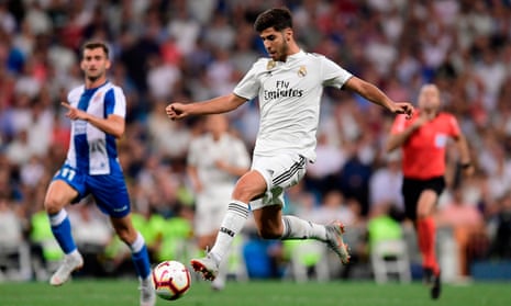 Real Madrid’s match-winner Marco Asensio goes on the attack against Espanyol in La Liga