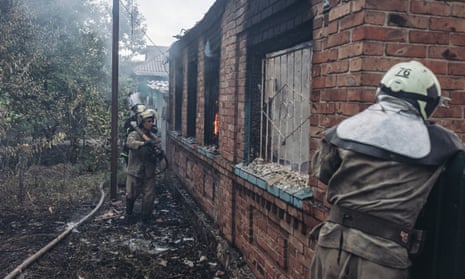 Firefighters extinguish a fire that broke out after the shelling in the Donetsk region, Ukraine on 1 August.