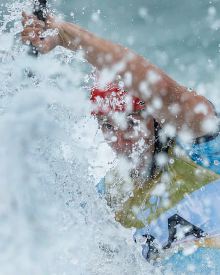 Joe Clarke MBE of Great Britain taking part in the men’s kayak team event during day one of the ICF Canoe Slalom World Championships 2023 at the Lee Valley White Water Centre.