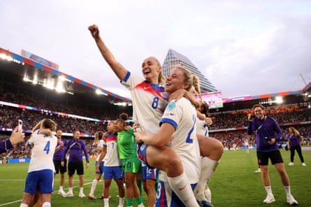 Georgia Stanway and Alessia Russo celebrate England’s Women’s Euro success in Switzerland