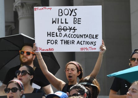 Demonstrators outside LA city hall protesting against Brett Kavanaugh’s approval to the US supreme court, September 2018