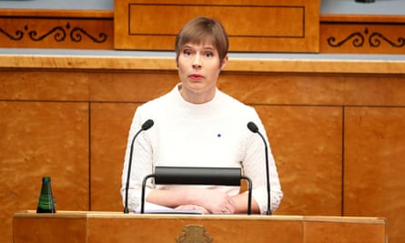 Kersti Kaljulaid addresses the Estonian parliament.