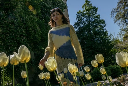 Masha Lavrova in a field of tulips