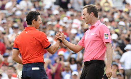 Rory McIlroy with Webb Simpson after winning the 2019 Canadian Open