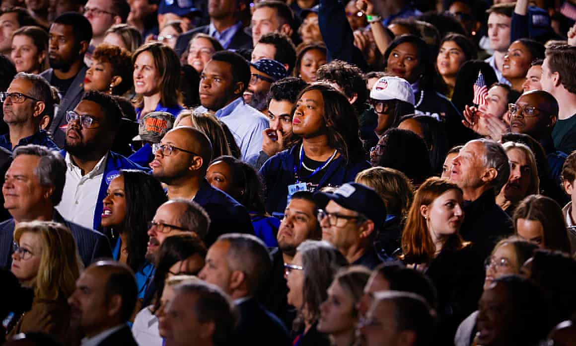 Kamala Harris supporters watch the returns at an election night watch party at Howard University on election day in Washington.