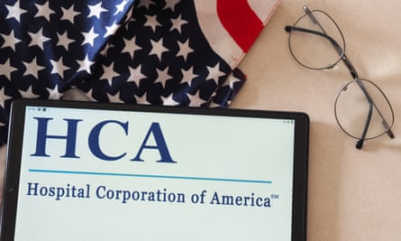HCA Healthcare logo on a tablet