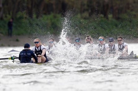 The Oxford women’s crew in choppy water