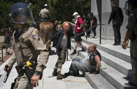 Several people were stabbed at the rally, where rightwing extremists clashed with leftwing counter protesters.