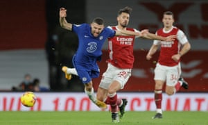 Mateo Kovacic of Chelsea is fouled by Pablo Mari of Arsenal