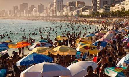 Crowded Ipanema beach in Rio de Janeiro