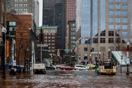 Atlantic Avenue, Boston, during high tide on 13 January 2024.