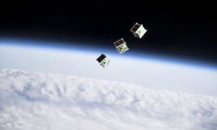 Three CubeSats pictured shortly after being ejected from a Japanese spacecraft in 2019.