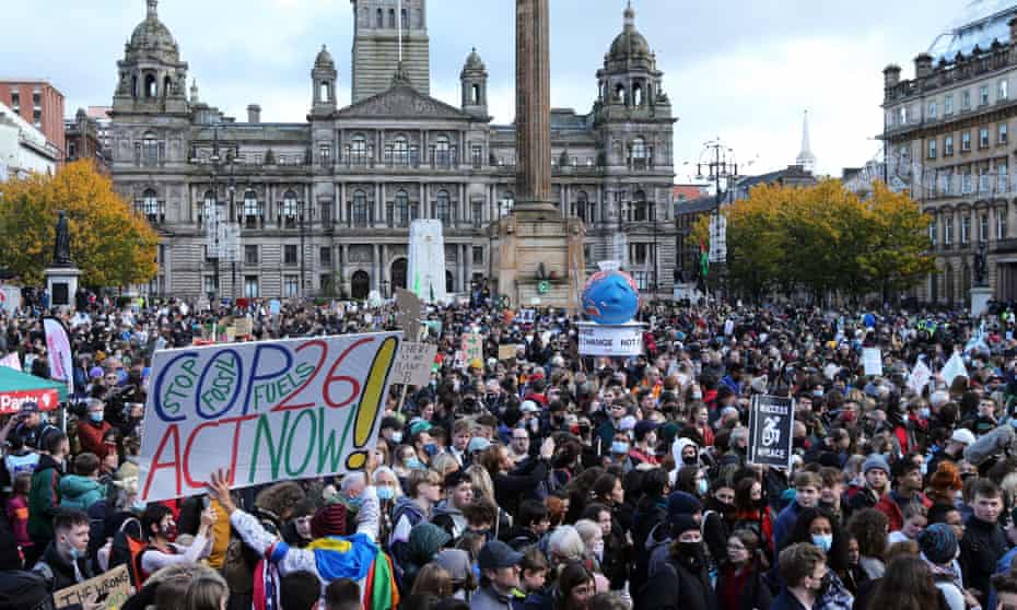 Thousands of activists and protesters rally on the sidelines of the Cop26 meeting in Glasgow.