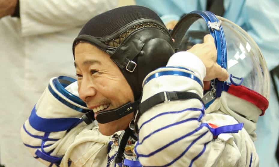 Yusaku Maezawa shortly before the launch at the Baikonur cosmodrome in Kazakhstan.