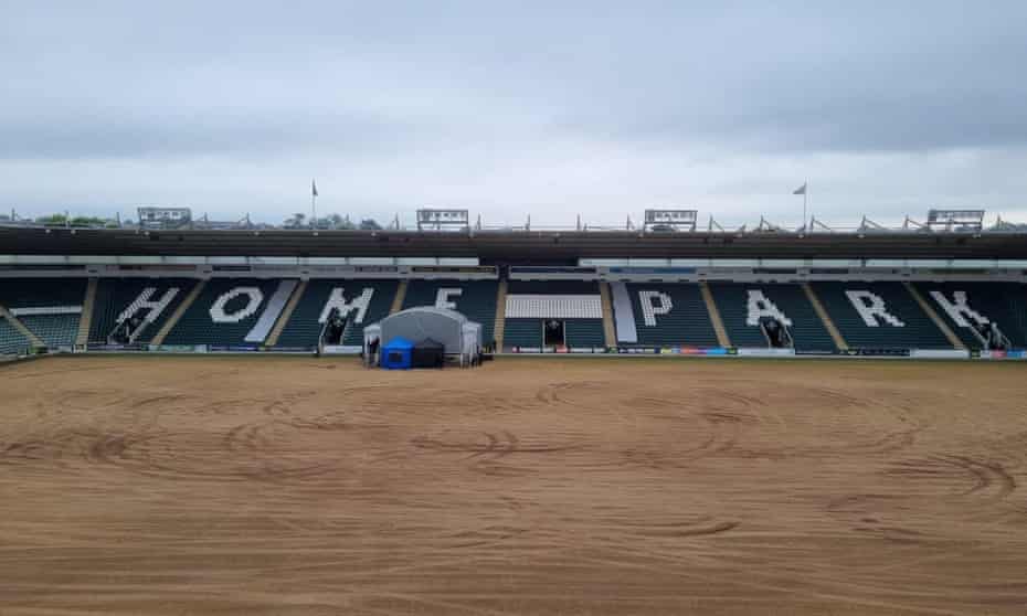 An image of the Plymouth Argyle's Home Park pitch after the ‘mindless destruction’ with a tractor on Saturday night. 