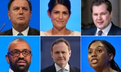 Mel Stride, Priti Patel , Robert Jenrick. (Bottom L-R) James Cleverly, Tom Tugendhat, Kemi Badenoch.