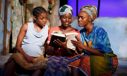 From left: Pascale Armand, Lupita Nyong’o, and Saycon Sengbloh in Gurira’s play Eclipsed at the Public Theatre in new York before transferring to broadway.