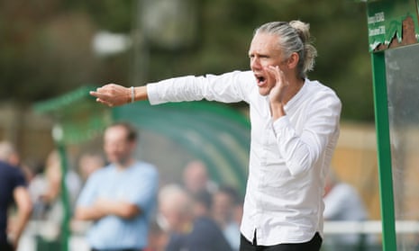 Jimmy Bullard barks instructions to his Leatherhead players as they take on Needham Market at Fetcham Grove.