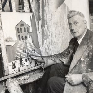 LS Lowry painting in his home in 1960. He died aged 88 in 1976.