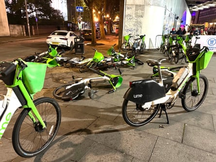 ebikes dumped on the pavement outside Waterloo station in London