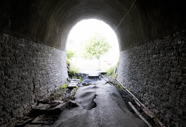 A flood damaged bicycle path that goes through a tunnel near the village of Laach in July 2022.